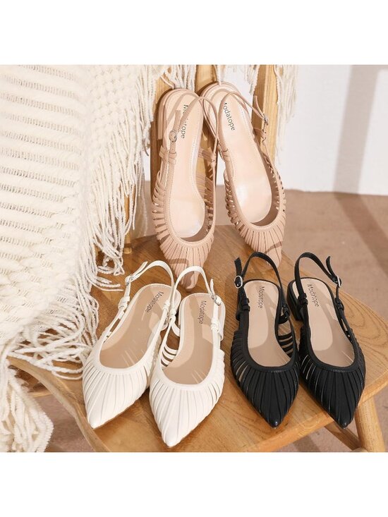 Nude Contrast Toe Slingback Flats | Lime Lush Boutique Women\'s Nude Slingback Flats Pointed Toe Classic Sandals Buckle Shoes